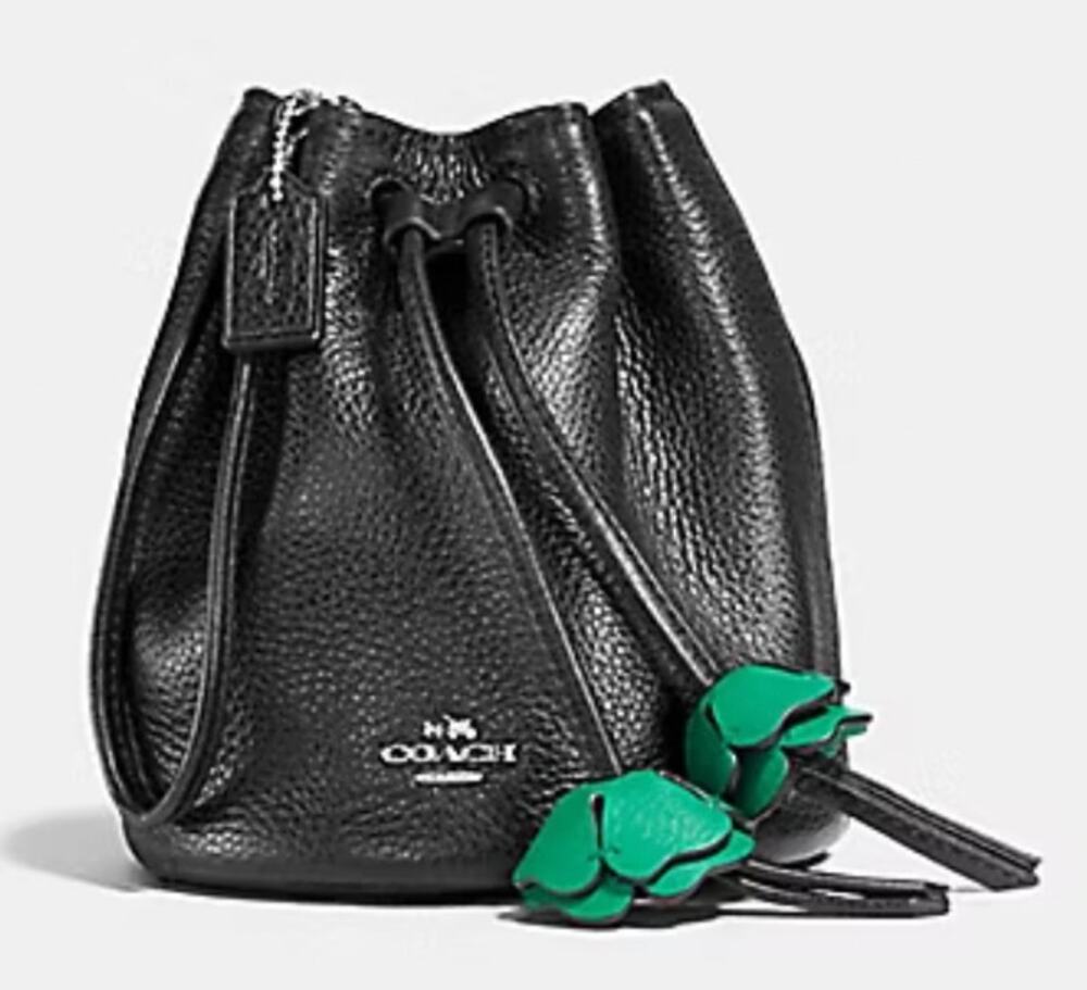 Coach petal black pebbled leather Tulip bucket bag Wristlet